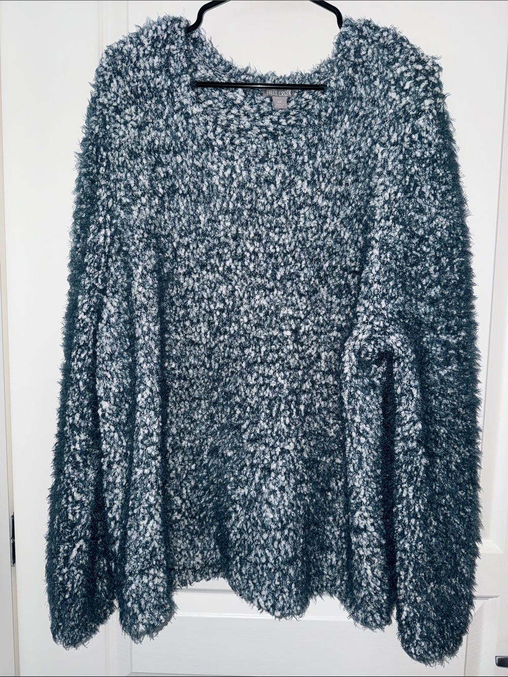 Falls Creek Marled Charcoal & White Fuzzy Crewneck Sweater - Picture 1 of 3
